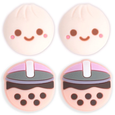 BelugaDesign Boba Dumpling Thumb Grips | Cute Food Pork Bun Baby Face Bubble Tea | Kawaii Japanese Button Joystick Cap Cover | Compatible with Nintendo Switch Standard Lite OLED (Beige)