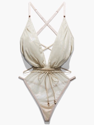 Gathered Mesh Strappy Teddy in Silver | SAVAGE X FENTY