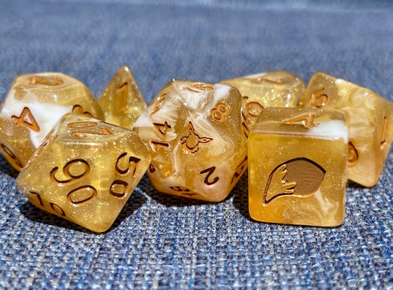 Handmade Eevee-inspired 7-piece Dice Polyset by Giraffe Dice  | Etsy