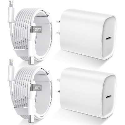 iPhone 13 12 11 Fast Charger [MFi Certified],10FT Long Fast Charging Lightning Cable with 20W USB C Charger Block for iPhone13/13Pro Max/12/12 Pro Max/11/11Pro/XS/Max/XR/X/8Plus,iPad,2 Pack