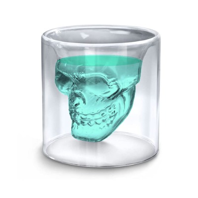 Sharemee - Crystal Skull Shot Glasses, Double Wall Transparent Cold Drink Glass Cup for Whiskey Brandy Bar Decor, Party Home and Entertainment Dining Halloween Mug (150ML/5OZ, Clear)