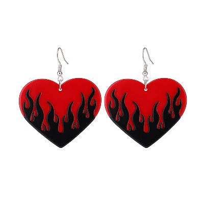 coadipress Punk Fire Element Circle Earrings for Women Girls Flame Acrylic Geometric Round Black Flame Earrings Funny Creative Gothic Vintage Cosplay Halloween Exaggerated Drop Dangle Earrings