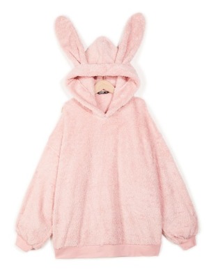 Plus Solid 3D Ears Design Teddy Hoodie