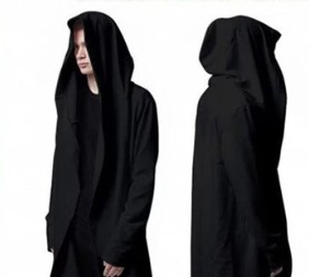 Dark knee length windbreaker's robe
