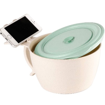 Shopwithgreen Microwave Noodle Bowls with Lid - 40 OZ Large Wheat Straw Soup Mug with Phone Holder - Microwave & Dishwasher Safe, Eco-Friendly and Degradable, Leak Proof, for Soup, Noodle, Ramen