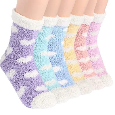 Fluffy Socks for Womens, Cosy Fuzzy Bed Socks Thick Winter Warm Soft Fluffy Slipper Socks Heart Pattern for Ladies and Girls Pack of 6