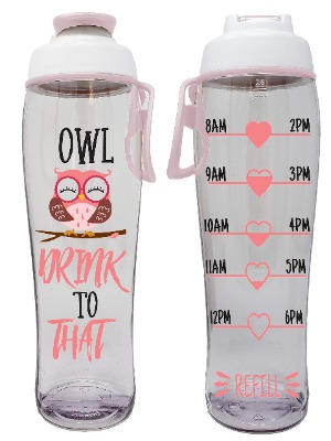 50 Strong BPA-free Reusable Water Bottle with Time Marker, 30 Ounces (Owl Drink)
