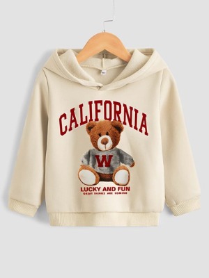 Toddler Boys Slogan & Bear Print Thermal Hoodie