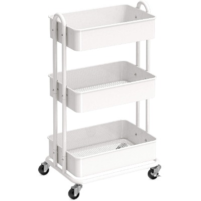SimpleHouseware 3-Tier Kitchen Cart Metal Utility Rolling Cart, White