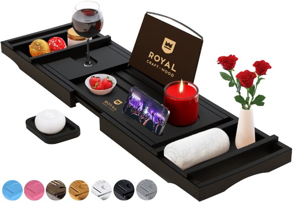 ROYAL CRAFT WOOD Bathtub Caddy Tray for Bathtub - Bamboo Adjustable Organizer Tray for Bathroom