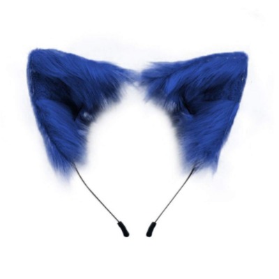 Handmade Fluffy Faux Fur Fox Cat Ears Headband Animal Ears Hair Hoop Hair Accessories Cosplay Party Halloween Costume Ears Headwear (Blue)