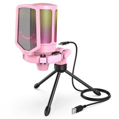 USB Gaming Microphone for PC PS4 PS5, Streaming RGB Computer Condenser Cardioid Mic with Mute Button, Volume Gain, Ideal for, YouTube, Video Podcasts-Pink A6P  - 