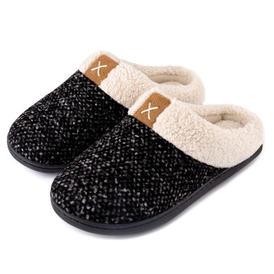ULTRAIDEAS Ladies’ Cozy Memory Foam Slippers Fuzzy Wool-Like Plush Fleece Lined House Shoes w/Indoor, Outdoor Anti-Skid Rubber Sole
