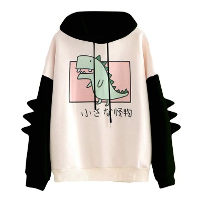 Women's Dinosaur Sweatshirt Long Sleeve Splice Tops Cartoon Cute Hoodies Teens Girls Casual Pullover