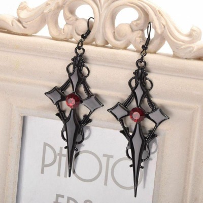 Black High Quality Metal Red Zircon Earrings Punk Gothic Cross Halloween Jewelry Accessories Gift