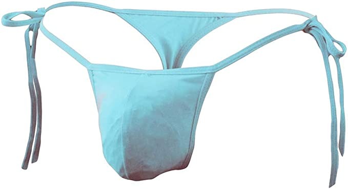 Mens Sexy ice Silk Bikini Tie Side G String T Back Thongs Briefs Adjustable Underwears(Baby blue) : Clothing, Shoes & Jewelry