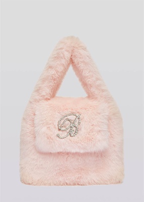 BAG IN ECO-FUR WITH B-SHAPED PIN IN RHINESTONES  | Blumarine