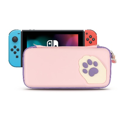 Geekshare Cute Cat Paw Case Compatible with Nintendo Switch/Switch OLED - Portable Hardshell Slim Travel Carrying Case fit Switch Console  Game Accessories - A Removable Wrist Strap (Pink Purple)