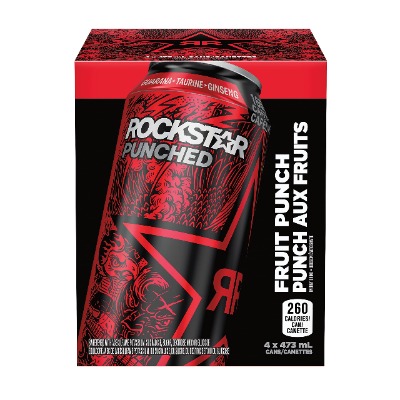 Rockstar Energy Drink Punched, 473 mL Cans, 4 Pack