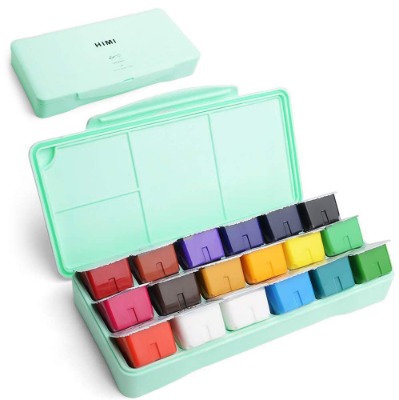 Gouache Paint Kit, 18 Colors x 30ml Paint Set Unique Jelly Cup Design with Portable Case Gouache, Perfect for Oil, Acrylic Painting  More (Green)