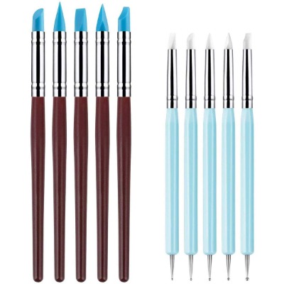 10 PCS Silicone Polymer Clay Sculpting Tool Pen Rubber Tip Color Shaping Wipe Out Carving Pen Brush Modeling Dotting Tool Pottery Craft