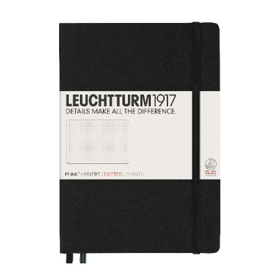 Leuchtturm1917 Medium A5 Dotted Hardcover Notebook (Black) - 249 Numbered Pages