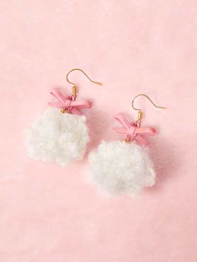 ROMWE Kawaii Bow & Pom Pom Drop Earrings