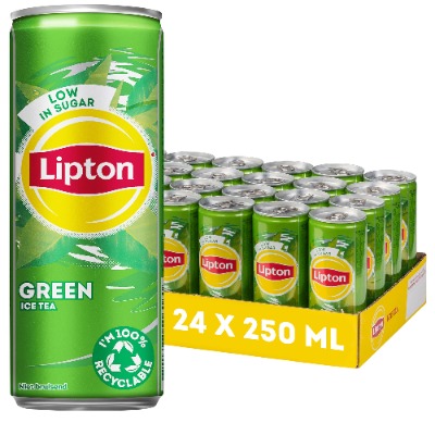 Lipton Ice Tea Green, een heerlijk verfrissende ijsthee - niet bruisend - 24 blikjes - 6000 ml