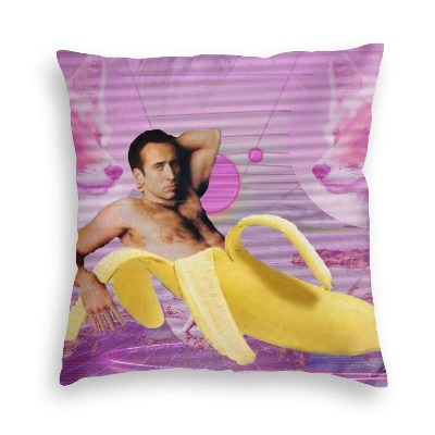 Nezuko Nicholas Cage Banana Vaporwave Velvet Throw Pillow Cover Cozy Velvet Square Throw Pillowcases Home Decorative for Bed Couch Sofa Living Room Cushion Covers 18"X18"