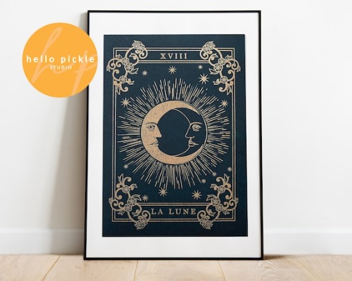 The Moon Tarot Card Print Boho Moon Print Gold Tarot Card | Etsy UK