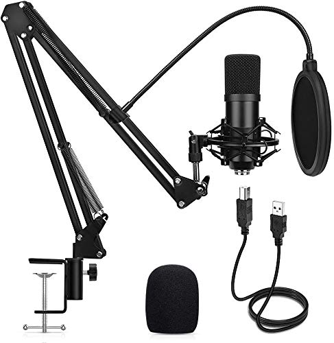 USB Condenser Microphone, SAMTIAN 192KHZ/24Bit Plug  Play PC Streaming Mic, USB Microphone Kit with Professional Sound Chipset Boom Arm Set, Studio Cardioid Mic for Recording YouTube
