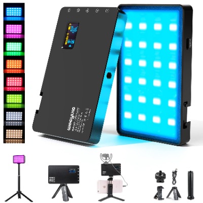 Upgraded RGB LED Video Light, Full Color LED Camera Light with Portable Tripod Phone Holder, 2500-8500K Photography Lights Panel for Video Conference RGB Lighting Photoshoot Zoom Call Video Recording