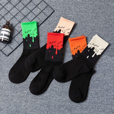 Funny Fashion Trend Flowing Socks Black Sports Harajuku Men Women Cotton Novelty Street Hip Hop Harajuku Basketball Long Socks