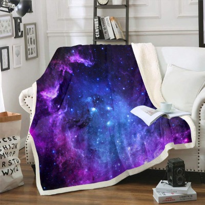 Loussiesd Galaxy Outer Space Fleece Throw Blanket Blue Purple Starry Sky Sherpa Blanket for Kids Adults Universe Stars Night Plush Blanket Fuzzy Blanket for Sofa Bed Couch Single 50"x60"