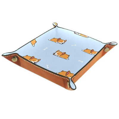 AIBILI Blue Sleeping Corgi Dice Tray, Folding Tray PU Leather Dice Rolling Tray Holder for RPG Dice Gaming and Other Board Game Table Games