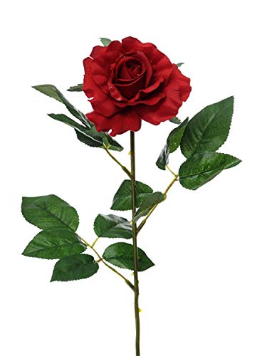 Artificial Silk Medium Rose single stem 65 cm, red, Medium by JustArtificial