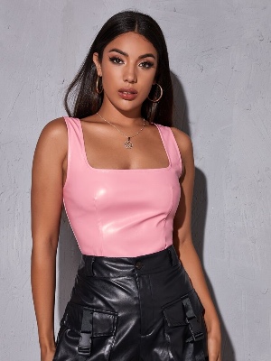 SHEIN SXY Faux Leather Zip-Up Cropped Tank Top