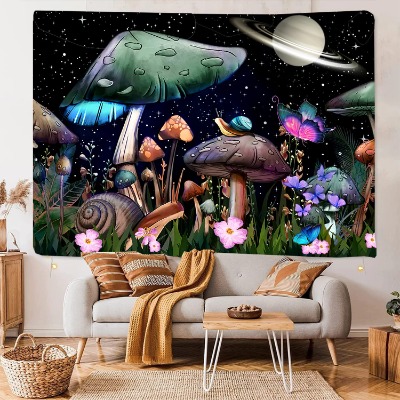 Wall Tapestries Home Decor, 59*51 inch Hanging Tapestry Art Nature,Black White and Colorful Trippy Wall Hangings,Wall Tapestry for Living Room Kid Room Bedroom (New Mushroom)