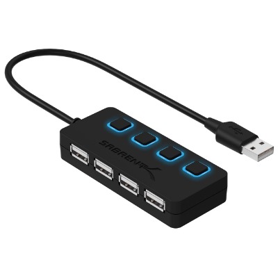 Sabrent 4-Port USB 2.0 Data Hub with Individual LED lit Power Switches [Charging NOT Supported] for Mac  PC (HB-UMLS)