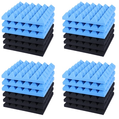 24 Pack Sound Proof Foam Panels, 2 Inches Thick Blue Acoustic Panels, Music Studio Soundproof Foam Panels for Wall, Sound Absorbing Foam Panels, Pyramid DIY Shape Soundproof Wall Panels Blue and Black