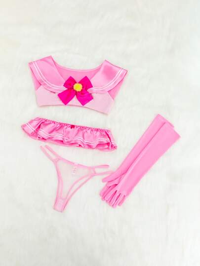 ROMWE 4pack Big Bow Decor Lingerie Set