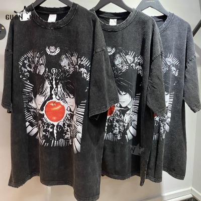 Anime Death Note Printed T Shirt Men Retro Washed 100% Cotton Tops Tees Harajuku Tshirt 2021 Streetwear Hip Hop Male T shirts|T-Shirts|   - AliExpress
