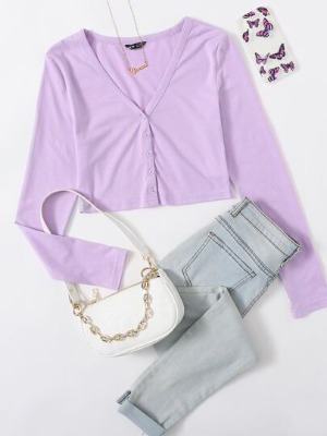 SHEIN Button Up Solid Crop Top