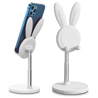 Cell Phone Stand,Angle Height Adjustable OATSBASF Cell Phone Stand for Desk,Cute Rabbit Phone Holder Stand for Desk, Compatible with All Mobile Phones,iPhone,Samsung,Pixel,iPad,Tablet(4-10in) (White)