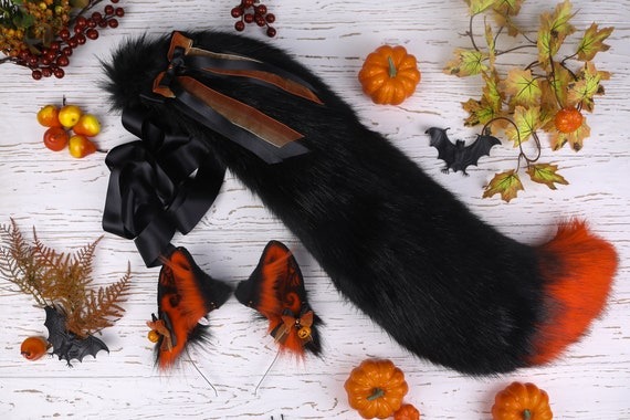 Pumpkin Fox Ears and Tail Set Faux Fur Fox Ears Headband Catzo | Etsy