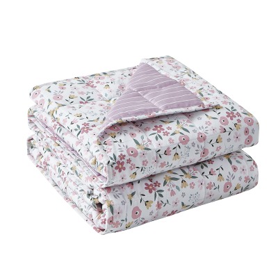 YnM Weighted Blanket — Heavy 100% Oeko-Tex Certified Cotton Material with Premium Glass Beads (Flower/Purple Stripe, 60''x80'' 20lbs), Suit for One Person(~190lb) Use on Queen/King Bed