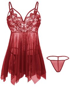 Giorzio Women Lingerie Lace Babydoll Strap Chemise Teddy V Neck Sleepwear