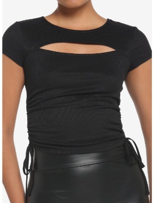 Black Cutout Double Ruched Girls Crop Top | Hot Topic