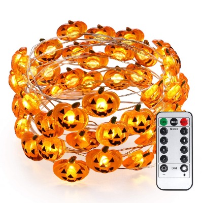 Brizled Pumpkin Halloween String Lights, 40 LED 13.12ft 8 Modes Battery Powered Fairy Lights with Remote  Timer, Flexible Copper Wire Jack-O-Lantern Lights for Halloween Party Decorations, Warm White