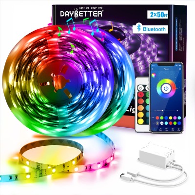 DAYBETTER Led Strip Lights 100ft (2 Rolls of 50ft) Smart Light Strips with App Control Remote, 5050 RGB Led Lights for Bedroom, Music Sync Color Changing Lights for Room Party